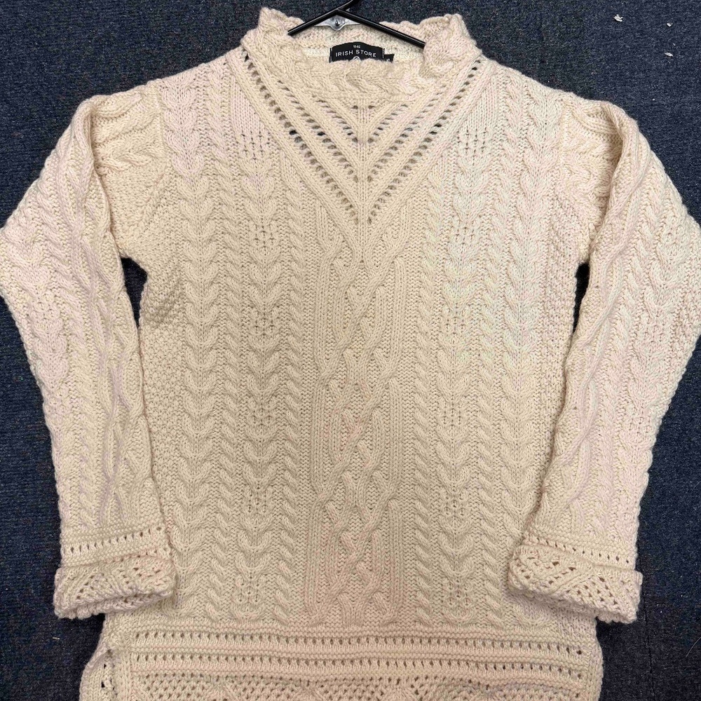 Women's The Irish Store Cream 100% Merino Wool Sweater, Size: Sm, GUC